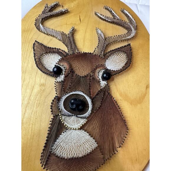 Vintage 70s Deer Buck String Nail Art Wood Picture Gallery Wall Stag Kitschy - Picture 5 of 5